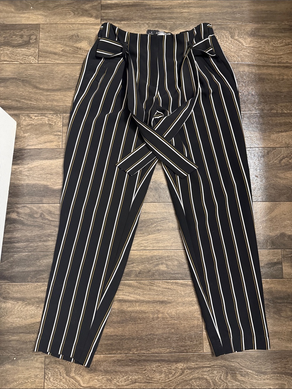 Black Stripe Tie-Waist Trousers - Women